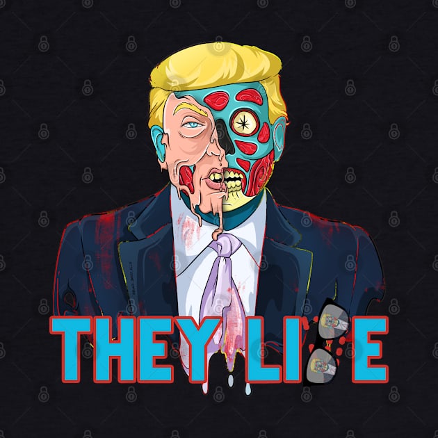 They Lie Political Parody Cartoon Zombie Skull Face Alien Trump by Trendy Black Sheep